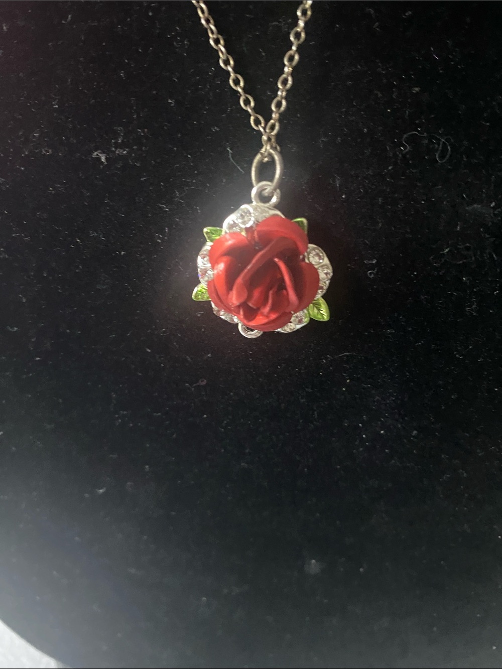 Red Rose Pendant Necklace - Women's Floral Jewelry